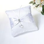 Lillian Rose Rhinestone Sash Ring Pillow, 8-Inch, White