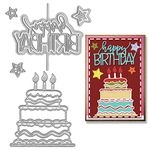 Metal Birthday Cake Cutting Dies Stars Happy Birthday Words Die Cuts for Card Making Scrapbooking Paper Craft Album Stamps DIY Birthday Décor