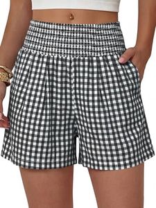 ANRABESS Women High Waisted Shorts, Striped & Gingham Lounge Pajama Beach Shorts with Pockets, Cute and Casual for Daily Wear Black White Plaid Small