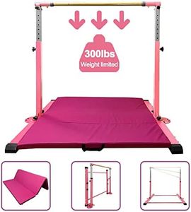 GBVUGY Gymnastics Kip Bar with Mat for Home Indoor Training,Horizontal Bar for Kids Girls Junior,Adjustable Arms from 3' - 5' Gym Equipment,1-4 Levels,300lbs Weight Capacity