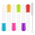 6PCS Liquid Droppers, Plastic Pipette Dropper, 5ml Dropping Pipettes with Clean Brush, Liquid Transfer Dispenser Pipettes for Gummy Candy Mold, Kids, Plant