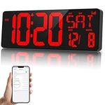 XREXS 17 Inch Large Digital Wall Clock, Bluetooth Auto-sync Time, Adjustable Brightness Clock with Time/Date/Temperature/Timer/Alarm Clock for Home, Gym, Office and Classroom