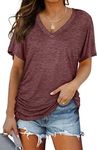 Womens Tops Dressy Casual Summer Short Sleeve V Neck Shirts Dolman Tops Wine XXXL