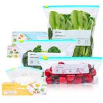 60 Pcs Food Storage Freezer Bags, Zip Lock Bags Resealable Food Bags with Expandable Bottom, Reusable Sandwich Bags BPA Free Zip Seal Freezer Bags for Vegetable, Fruit, Grain, Candy(3 Sizes)