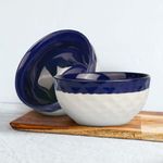 The Earth Store Studio Pottery Dual Tone White Blue Ceramic Snack Bowls Set of 2 for Serving Pasta, Noodle, Maggi, Cereal Microwave Safe Salad Bowl, Mixing Bowl for Snacks (450ml Each)