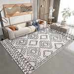 Leesentec Area Rugs 6×9 Living Room Rugs Non-Slip Large Rugs for Living Room Soft Bedroom Floor Mat Medium Pile Rug Modern Abstract Rug Geometric Carpet (Ivory/Black, 6.5 ft ×9.8 ft（200×300cm）)