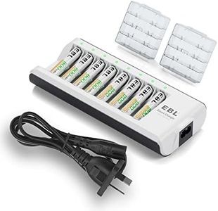 EBL 8 Bay Smart AA AAA Battery Charger with 8 Pack 800mah AAA Ni-MH Rechargeable Batteries - Upgraded 808 Individual Charger