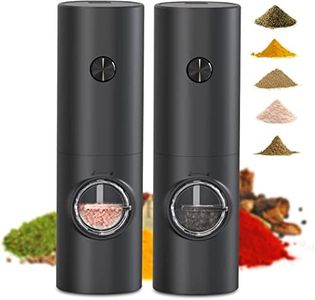 Salt and Pepper Grinder Set,Electric Salt and Pepper Grinder Set with Adjustable Coarseness,Pepper Mill with Led Light,Pepper Mill Grinder Battery Operated,Pepper Grinder,Salt Grinder,Black,2 Pack