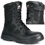 Taskforce Mens Black Leather Combat Safety Boots Steel Toe Cap Work Lightweight Military Patrol Shoes S1P SRC Zip/Lace Up Ankle Size (9)