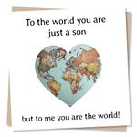 Beautiful Heart World Map Happy Birthday Card - Special Card For Your Son - Heartfelt Greetings Wish for Son(s) - Made in UK