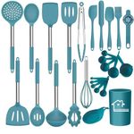 UXIYI Kitchen Utensils Set, Silicone Cooking Utensil Set, Cooking Tools Turner Spatula Set with Stainless Steel Handle, Heat Resistant, Blue 27pcs