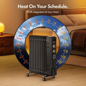 VonHaus 11-Fin Oil Radiator Heater, 2500W – Portable Electric