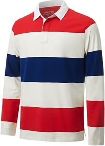 VANLYTK Men's Long Sleeve Polo Shirts Moisture Wicking Collared Golf Striped Polo Shirts for Men (US, Alpha, Small, Regular, Regular, Beige Red Stripe)