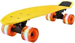 Hurtle Standard Skateboard Mini Cruiser - 6'' PP Deck Complete Double Kick Skate Board w/ 3.25" Aluminum Alloy Truck, PU Wheels w/LED Light - for Kids, Teens, Adults (Yellow)