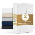 Bedsure Double Fitted Sheet Deep - 2 Pack Bed Sheets Extra Deep Pocket 16 inch (40 cm) made of Soft Brushed Microfiber for Double Bed, 135x190cm, White