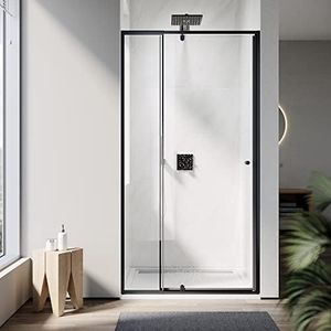 ELEGANT Semi-Frameless Shower Doors, Black Pivot Door, 5mm Safety Glass Rail Adjustable, Fits 80-90cm, Reversible Shower Enclosure Cubicle