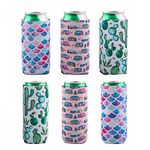 AIFUDA 6 Pcs Slim Can Cooler, Collapsible Neoprene Sleeves Insulator Covers Fits 12oz and 16oz Truly, Beer & Energy Drink Can (Cactus, Trolley, Fish Scales)