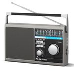Portable Shortwave Radio, AM FM SW Transistor Radio with Best Reception, Battery Operated or AC Power, Big Speaker, Bluetooth Connection, Earphone Jack USB TF Card AUX Input, for Senior(Gray)