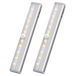 Jinlaili 2 Pack Wireless Under Cupboard Lights, 10 LED Motion Sensor Lights for Closet, Under Cabinet Lights with Magnetic Strip, Battery Night Light, LED Lights Bar for Kitchen Stairs - Warm Light