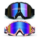 XYOP Motorcycle Goggles 2 Pack ATV Dirt Bike Motocross Goggles MX Riding Goggels UTV Helmet Goggles Offroad Goggle UV400 Windproof Powersports Goggle for Adults Youth Kids（Flag&Black Frame+Color Lens）