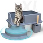 WEALLIN Enclosed Stainless Steel Cat Litter Box - XL Extra Large for Big Cats, High-Sided Stainless Steel Litter Box with Lid - Odor Free, Anti-Leakage, Easy Cleaning, Complete with Scoop