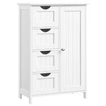 VASAGLE Bathroom Floor Storage Cabinet, Wooden Storage Unit with 4 Drawers, Single Door, Adjustable Shelf, for Living Room, Kitchen, Entryway, White LHC41W