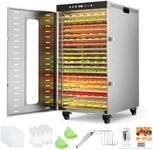 BriSunshine 20-Tray Commercial Food Dehydrator Machine, 24H Timer, 1600W Large Stainless Steel Dehydrators Dryer for Meat Jerky, Dog Treats, Fruits