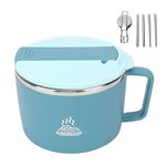 TITA-DONG 1200ml 304 Stainless Steel Noodle Bowl, Microwave Noodle Bowl Set, Ramen Bowl with Chopsticks and Spork, Portable Soup Bowl, Ramen Cooker Bowl with Lid for Office Home Kitchen (Blue)