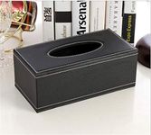 Leather Tissue Box Holder - Waterproof Rectangular Tissue Box Cover Vintage Napkin Paper Holder for Home,Office&Car Decor (Black)