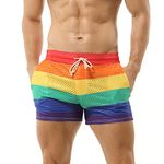 YOOBNG Mens Rainbow Drawstring Boxer Shorts Mesh Underwear Activewear Bottoms Novely Shorts