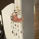 CACTOPIA Crystal Moon Crescent Suncatcher - Window, Garden, Balcony, Boho Decorative Accessory (Red Melting)