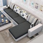 FURNY Albero 6 Seater Fabric RHS Sectional L Shape Sofa Set Dark Grey-Light Grey