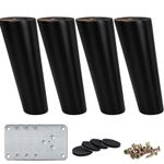 La Vane 6 inch / 15cm Wooden Furniture Legs, 4PCS Soild Wood Oblique Tapered Black Replacement Feet with Mounting Plate for Couch Sofa Cabinet TV Stand Armchair