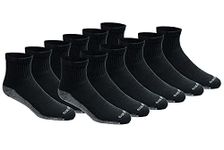 Dickies Men's Dri-Tech Moisture Control Quarter Socks Multi-Pack, Black (12 Pairs), Shoe Size: 6-12