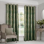 always4u 100% Blackout Damask Foil Print Green and Gold Ridged Velvet Curtains 108 Inches Long Drapes 2 Panels Shiny Metallic Window 54 * 108 Inches