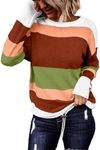 Dokotoo Sweaters for Women Color Block Sweater Round Neck Striped Winter Sweaters for Women Tops for Women Trendy Light Green X Large