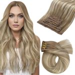 Moresoo Clip in Hair Extensions Human Hair Balayage Light Brown Mixed with Strawberry Blonde Hair Extensions Clip in Ombre Double Weft Clip in Remy Hair Extensions 20Inch 7 Pieces 120G