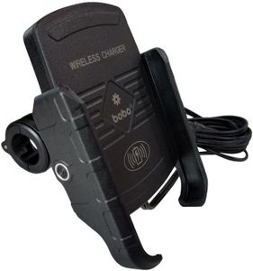 BOBO BM6 Jaw-Grip Waterproof Bike/Motorcycle/Scooter Mobile Phone Holder Mount with Fast 15W Wireless Charger, Ideal for Maps and GPS Navigation (Black)