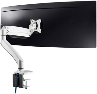 AVLT Single Super Ultrawide Monitor Arm for 17"-49" Screens Up to 23kg with USB 3.0 & AUX Ports | Aluminium Desk Stand, Adjustable Height Full Motion Swivel Tilt Rotation Cable Management | White