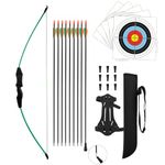 HANSPY Archery Recurve Bow and Arrow Youthbow Set Teens Beginner Gift Longbow Kit 18 Lb with 9 Arrows,9 Safety Arrow Head,5 Target Face, Armground,Quiver,for Backyard Outdoor Sports Hunting