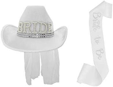 Nicky Bigs Novelties White Cowboy Cowgirl Bride Bling Hat With Veil and Sash Rodeo Bachelorette Party
