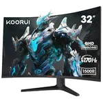 KOORUI 32 Inch Curved Gaming Monitor, QHD 1440P, 170Hz, VA 1500R Ultrawide Screen with Ultra-Thin, HDMI/DP, VESA Compatible, Tilt Adjustable, Eye Care