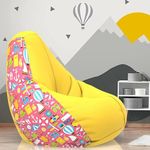 ComfyBean Bag with Beans Filled XL- Official: Jack & Mayers Bean Bags - for Kids - Max User Height : 4 Ft. - Weight : 30 Kgs(Model: Holiday - H - Yellow Pink)