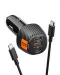 Spigen Triple Port Car Charger Total 113w(65w+18w+30w), PPS, Cable Included, Quick and Super Fast Charging for iPhone Series, Galaxy Series, iPad, MacBook & More (EV1133) - Black