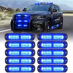 Xprite Blue LED Emergency Strobe Lights Kit, Surface Flush Mount Grill Grille Hazard Warning Safty Flashing Police Light for Volunteer Vehicles Off-Road Trucks Cars SUV ATV UTV Motorcycle - 10PCS