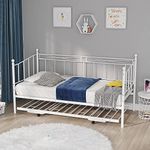 Panana White Single Metal Sofebed Frame with Under Bed Guest Trundle Daybed For Adults & Kids