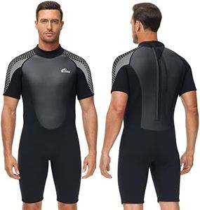 Owntop Shorty Wetsuit Mens 3/2mm Neoprene Diving Wet Suit for Surfing Swimming Kayaking (Grey,S)