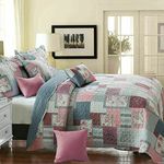 Householdfurnishing 3 Piece Printed Patchwork Bedspread Quilted Bed Throw Comforter with Pillow Shams (Fine Decor, King)