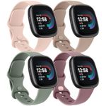 AK 4 Pack Straps Compatible with Fitbit Versa 3 Straps/Fitbit Versa 4 Strap/Fitbit Sense Strap/Fitbit Sense 2 Strap for Women Men,Soft Sport Watch Replacement Strap for Fitbit Versa 4 3(S,Pack L)