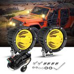 Auxbeam 4 Inch 72W Amber Offroad Lights 2PCS 7200LM Round Offroad LED Light Pods Yellow Spot Fog Lights with 7070 LED Chips Lights Fit for Jeep Vehicle Truck SVU Motorcycle UTV (Yellow Beam)